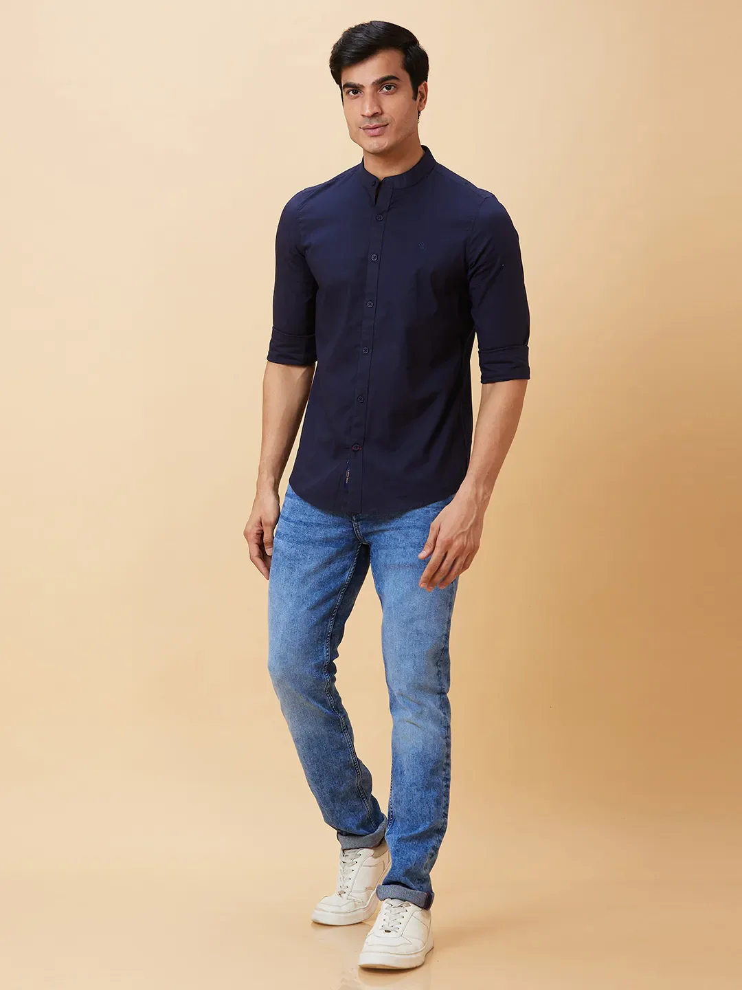 Navy Slim Fit Regular Collar Men's Shirt by Being Human Clothing - Image 2