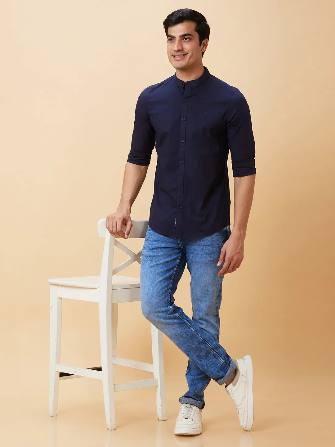 Navy Slim Fit Regular Collar Men's Shirt by Being Human Clothing - Image 6