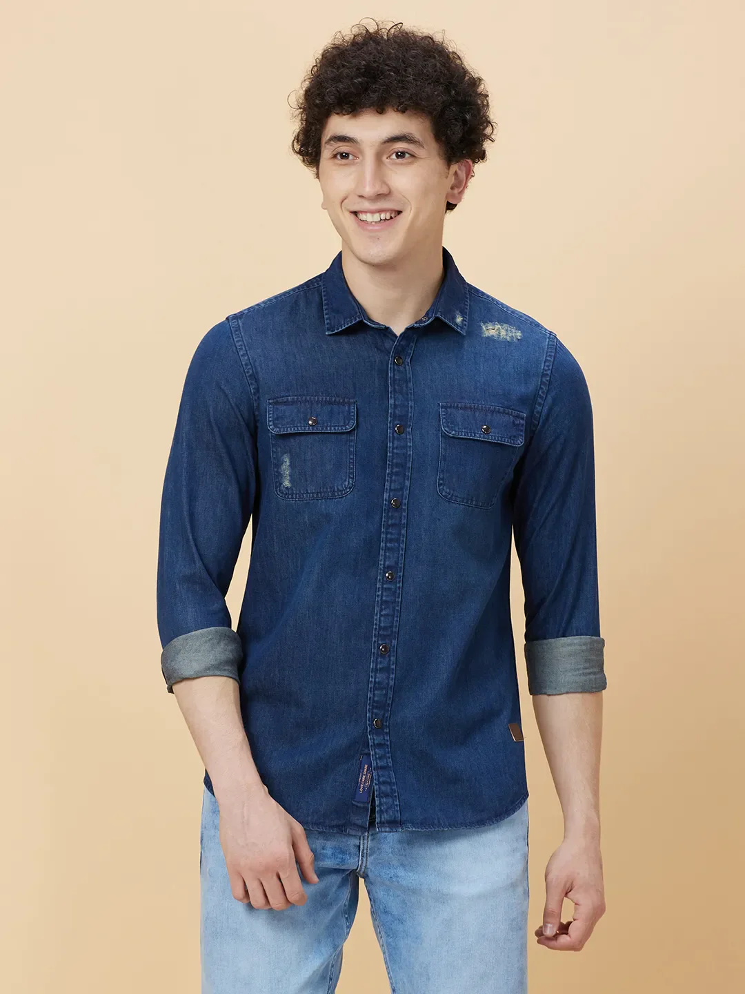 Navy Slim Fit Regular Collar Men's Shirt by Being Human Clothing