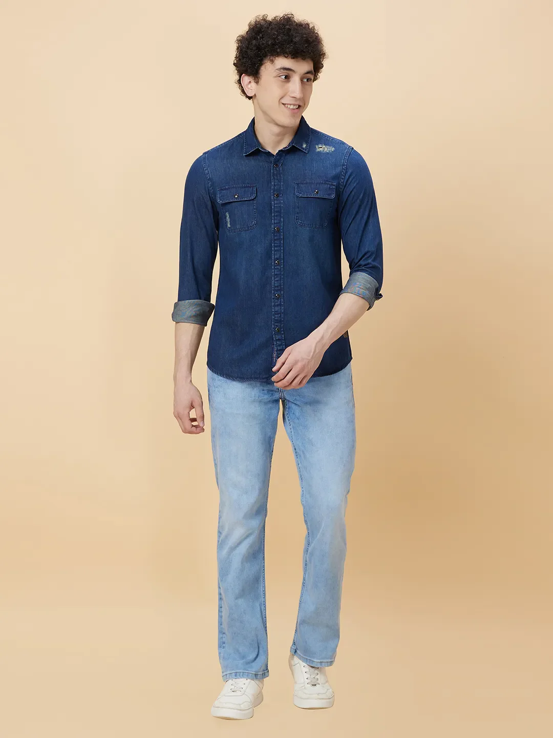 Navy Slim Fit Regular Collar Men's Shirt by Being Human Clothing - Image 2
