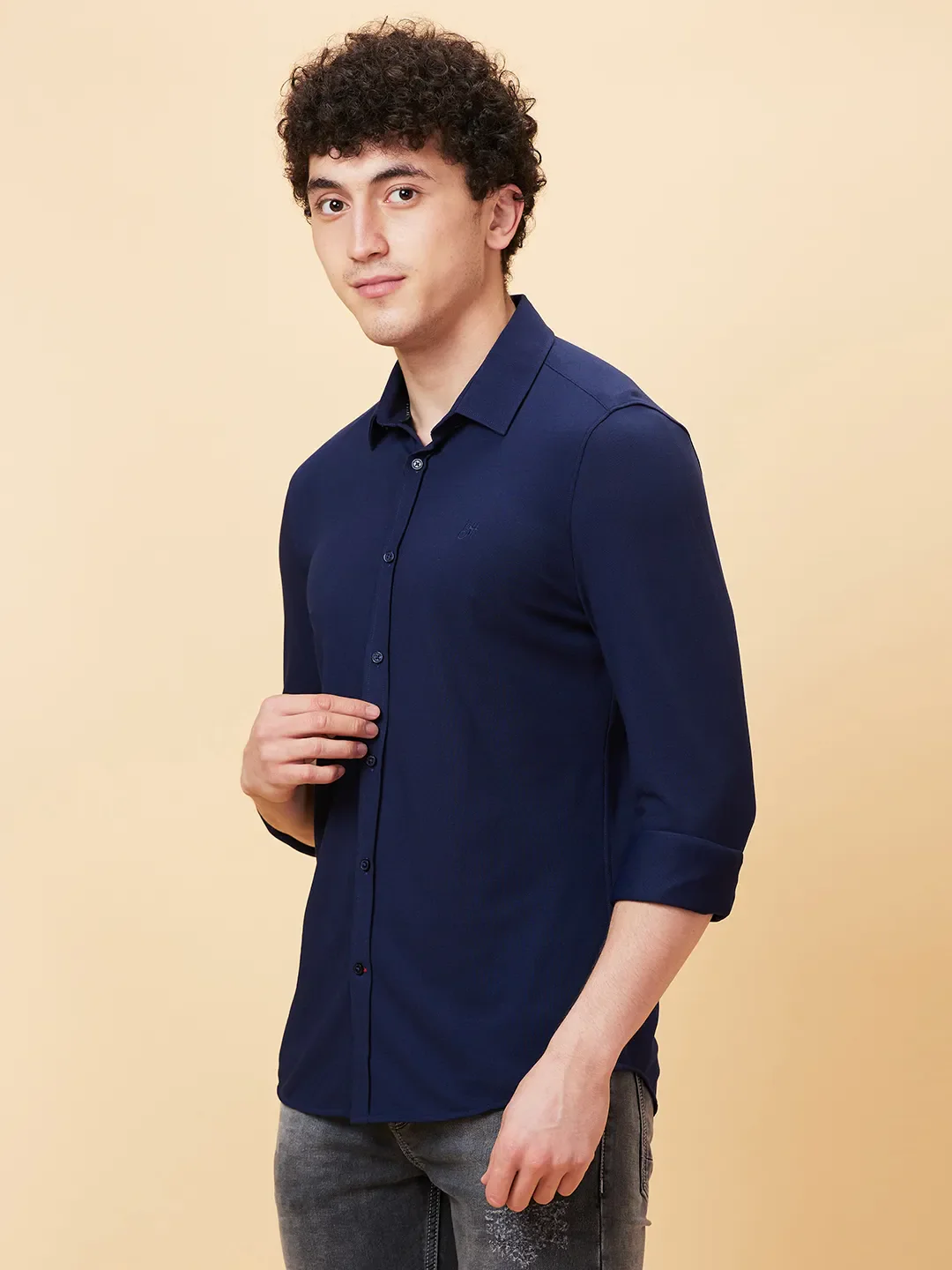 Navy Slim Fit Regular Collar Men's Shirt by Being Human Clothing - Image 3