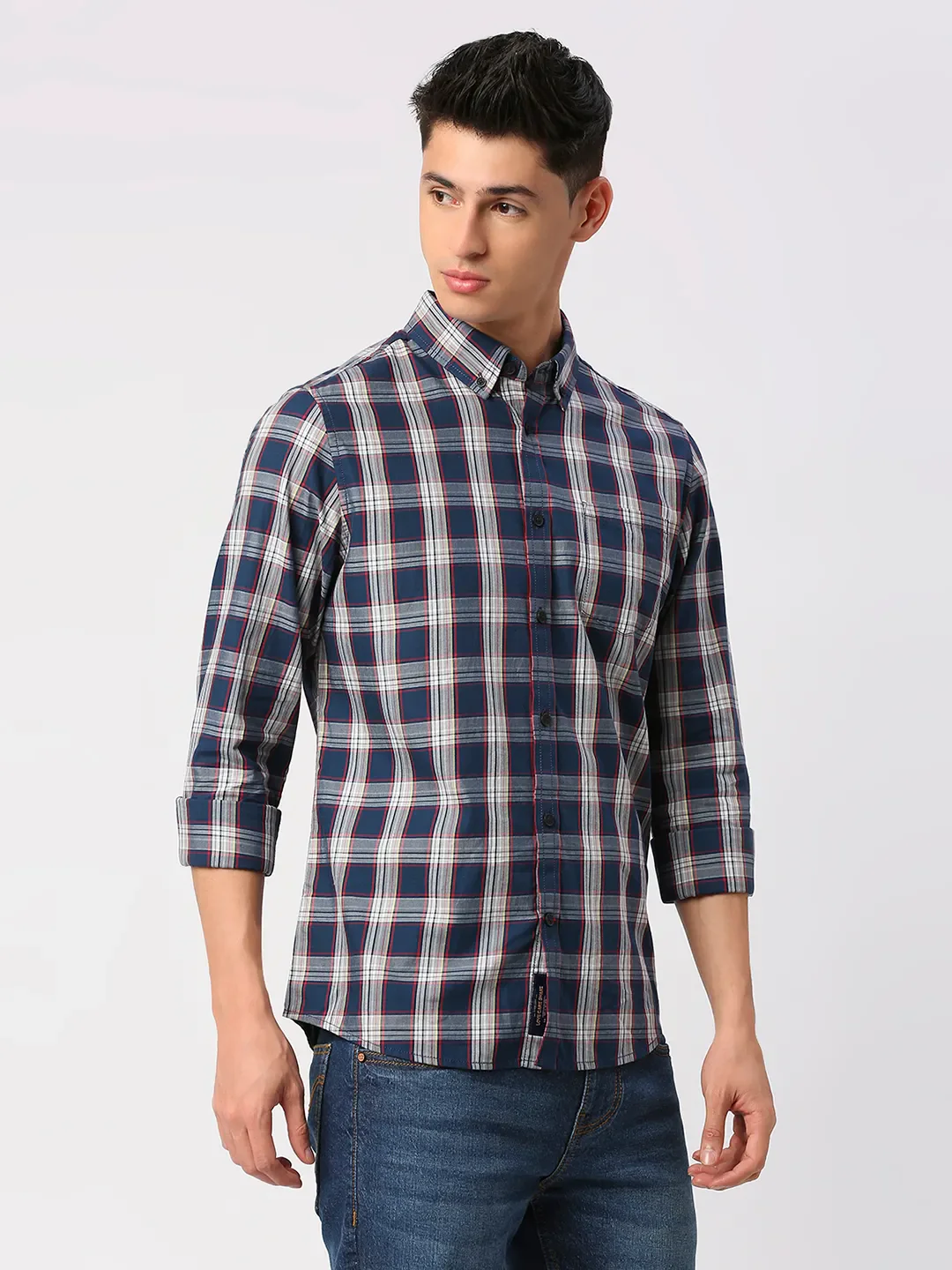 Navy Slim Fit Regular Collar Men's Shirt by Being Human Clothing - Image 3