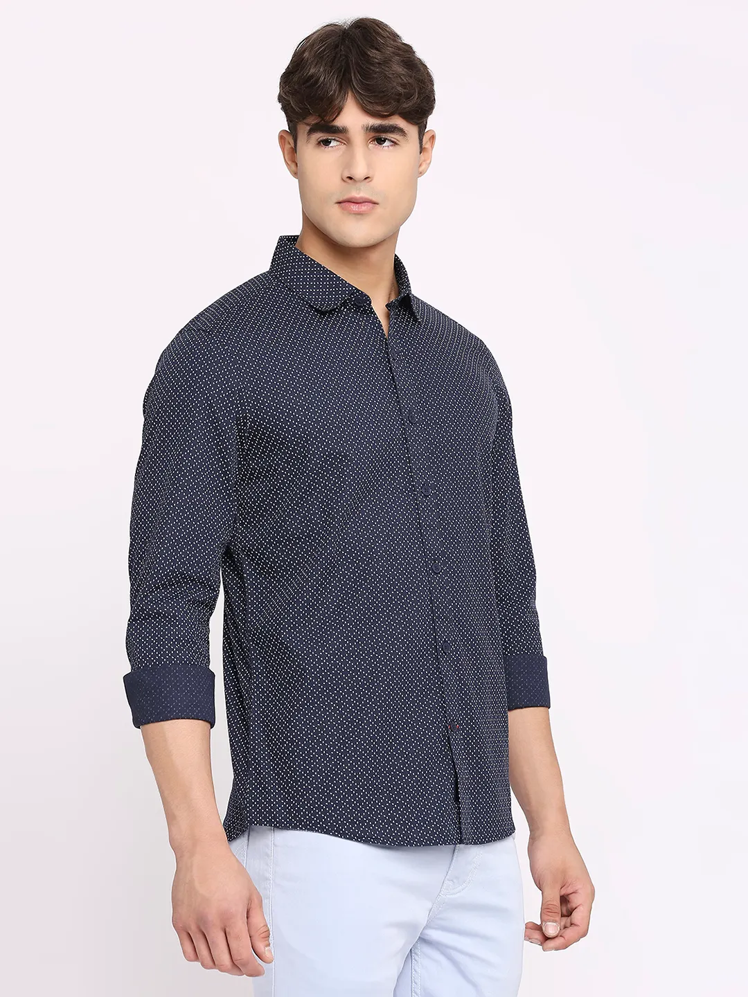 Blue Slim Straight Fit Regular Collar Long Sleeves Men's Shirt by Being Human Clothing - Image 3