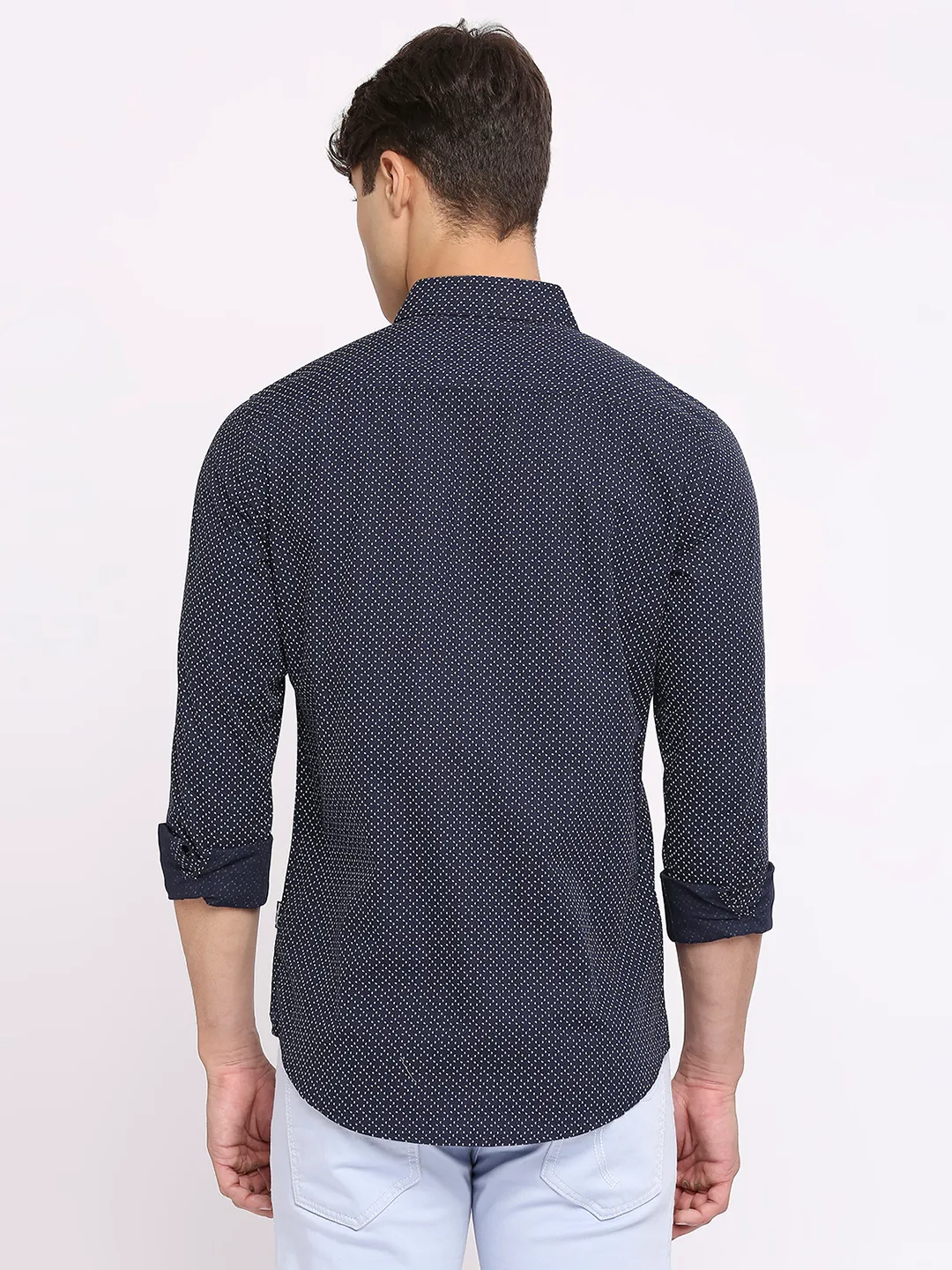 Blue Slim Straight Fit Regular Collar Long Sleeves Men's Shirt by Being Human Clothing - Image 4