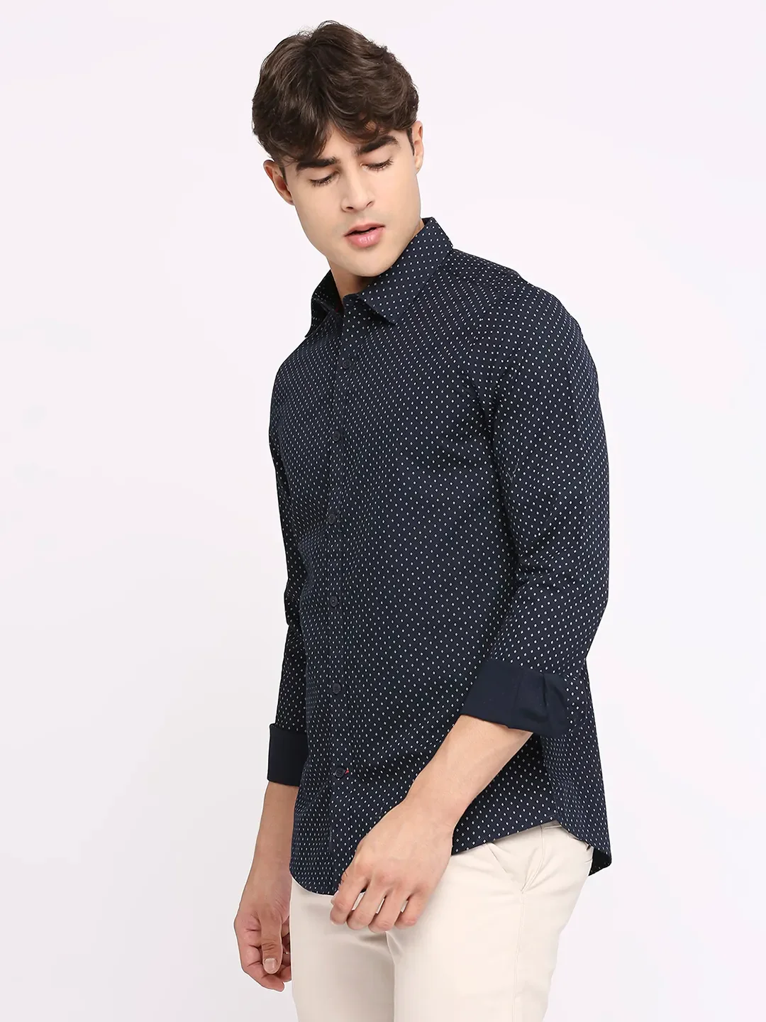 Blue Slim Straight Fit Regular Collar Long Sleeves Men's Shirt by Being Human Clothing - Image 2