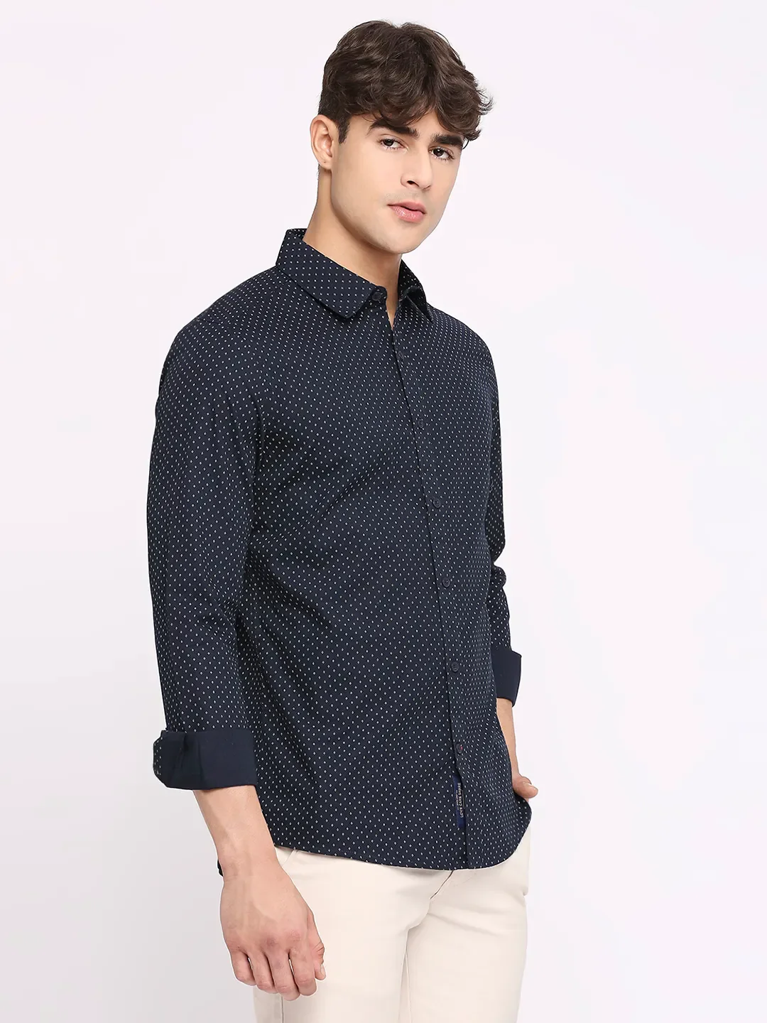 Blue Slim Straight Fit Regular Collar Long Sleeves Men's Shirt by Being Human Clothing - Image 3