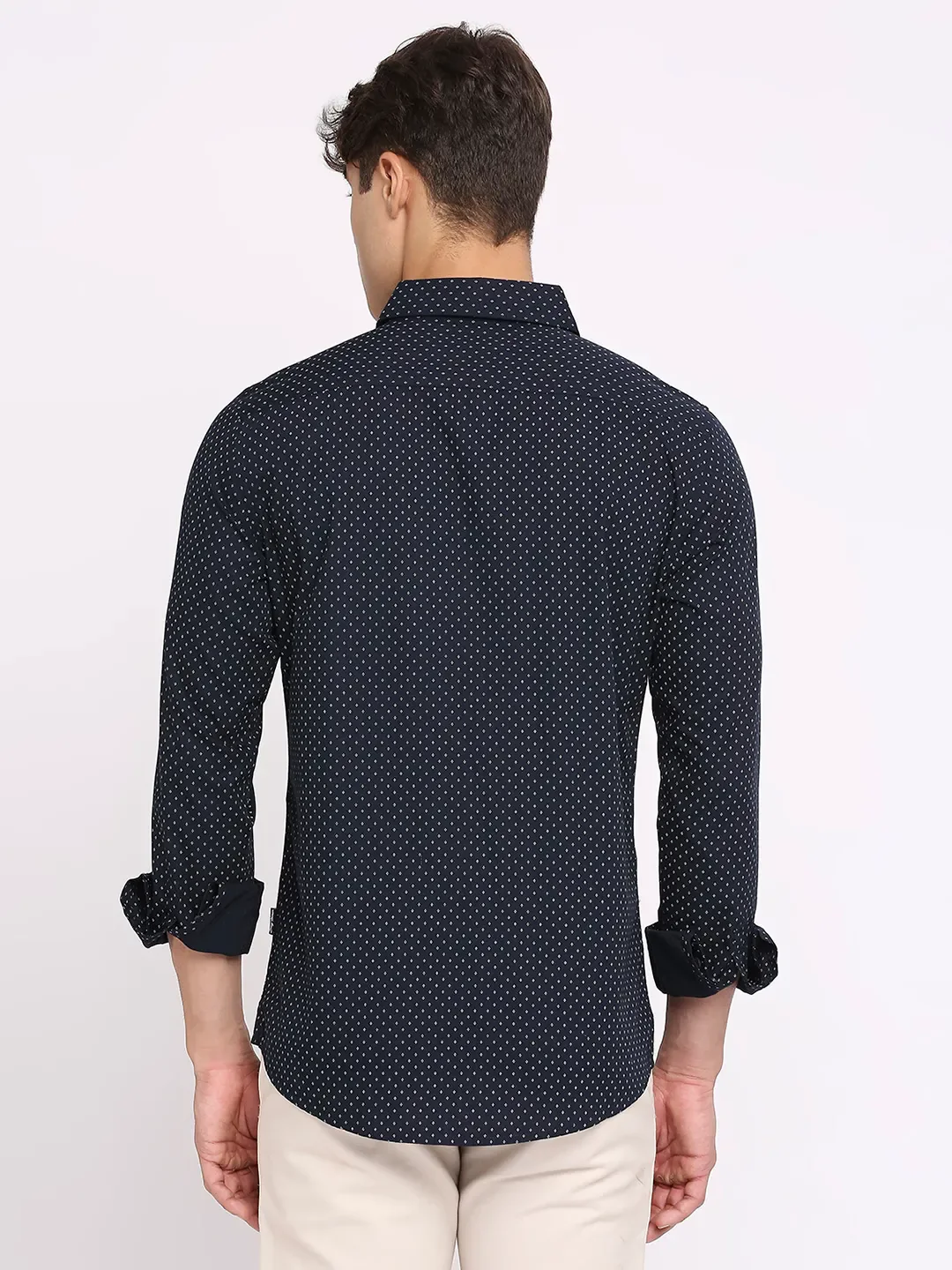 Blue Slim Straight Fit Regular Collar Long Sleeves Men's Shirt by Being Human Clothing - Image 4