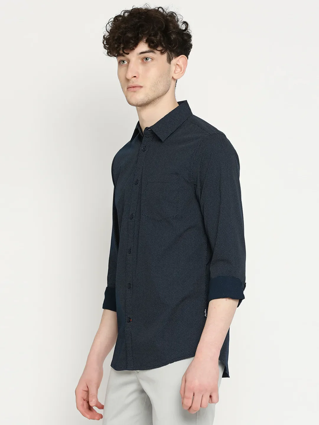 Blue Slim Straight Fit Regular Collar Long Sleeves Men's Shirt by Being Human Clothing - Image 2