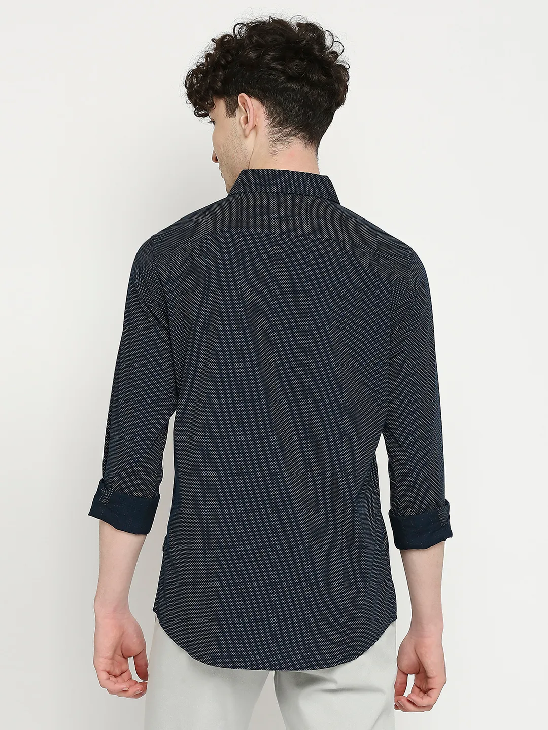 Blue Slim Straight Fit Regular Collar Long Sleeves Men's Shirt by Being Human Clothing - Image 4