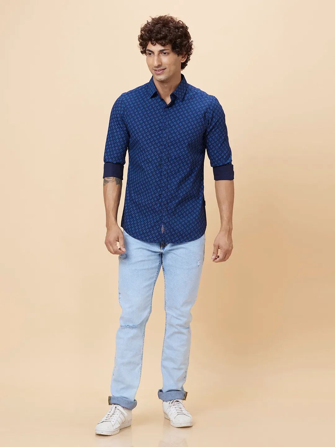 Blue Slim Straight Fit Regular Collar Long Sleeves Men's Shirt by Being Human Clothing - Image 2