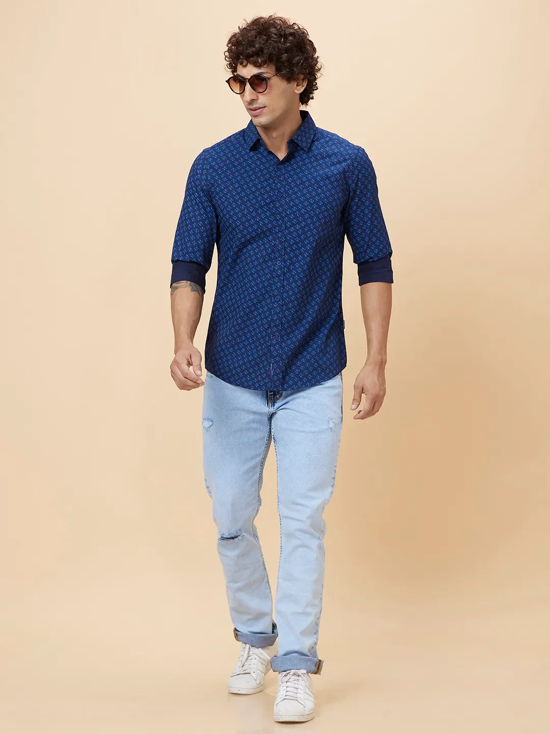 Blue Slim Straight Fit Regular Collar Long Sleeves Men's Shirt by Being Human Clothing - Image 6