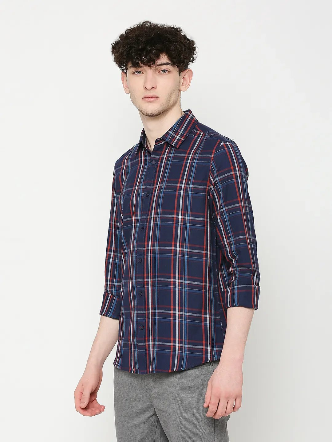 Blue Slim Straight Fit Regular Collar Long Sleeves Men's Shirt by Being Human Clothing - Image 2