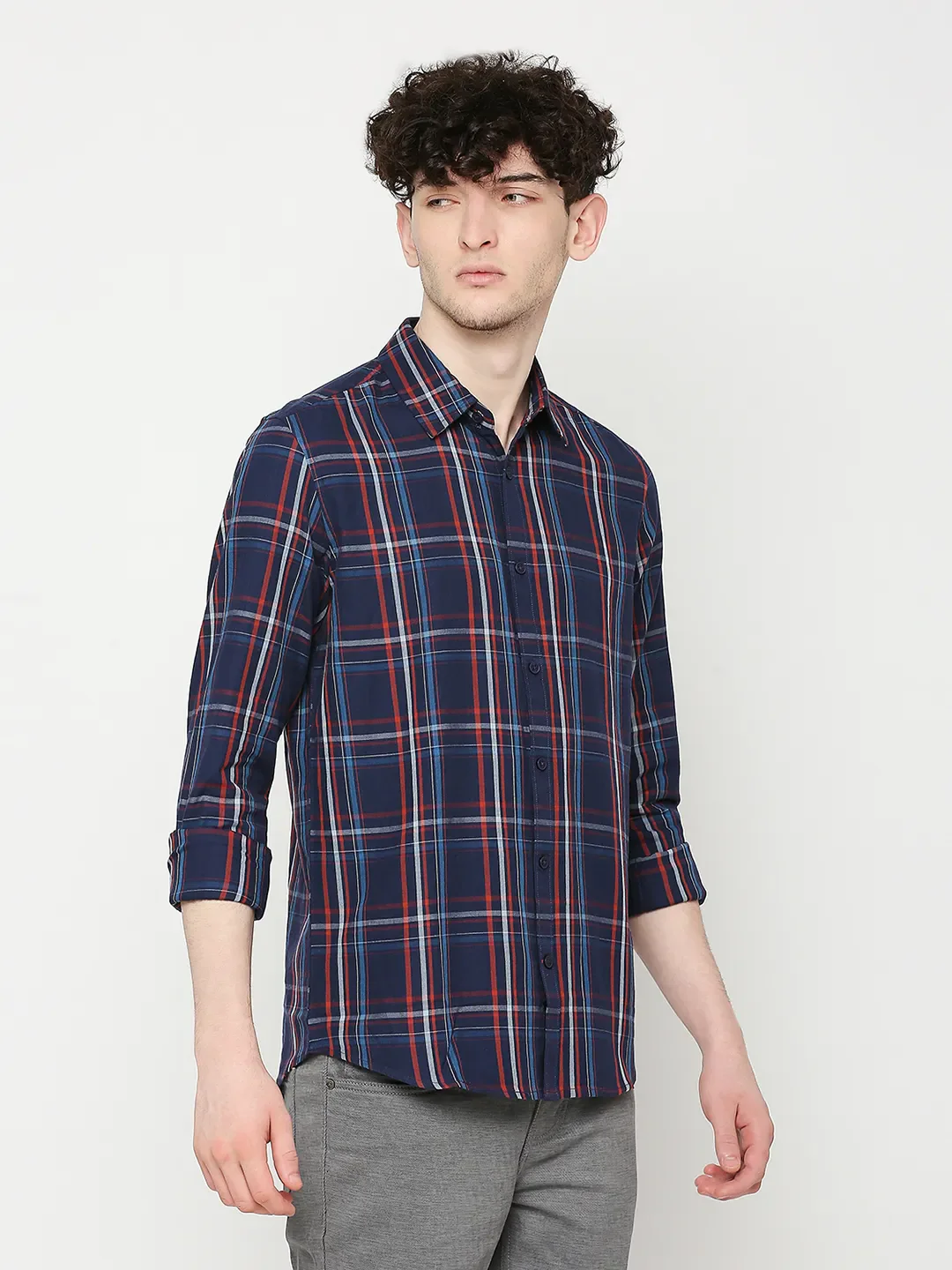 Blue Slim Straight Fit Regular Collar Long Sleeves Men's Shirt by Being Human Clothing - Image 3