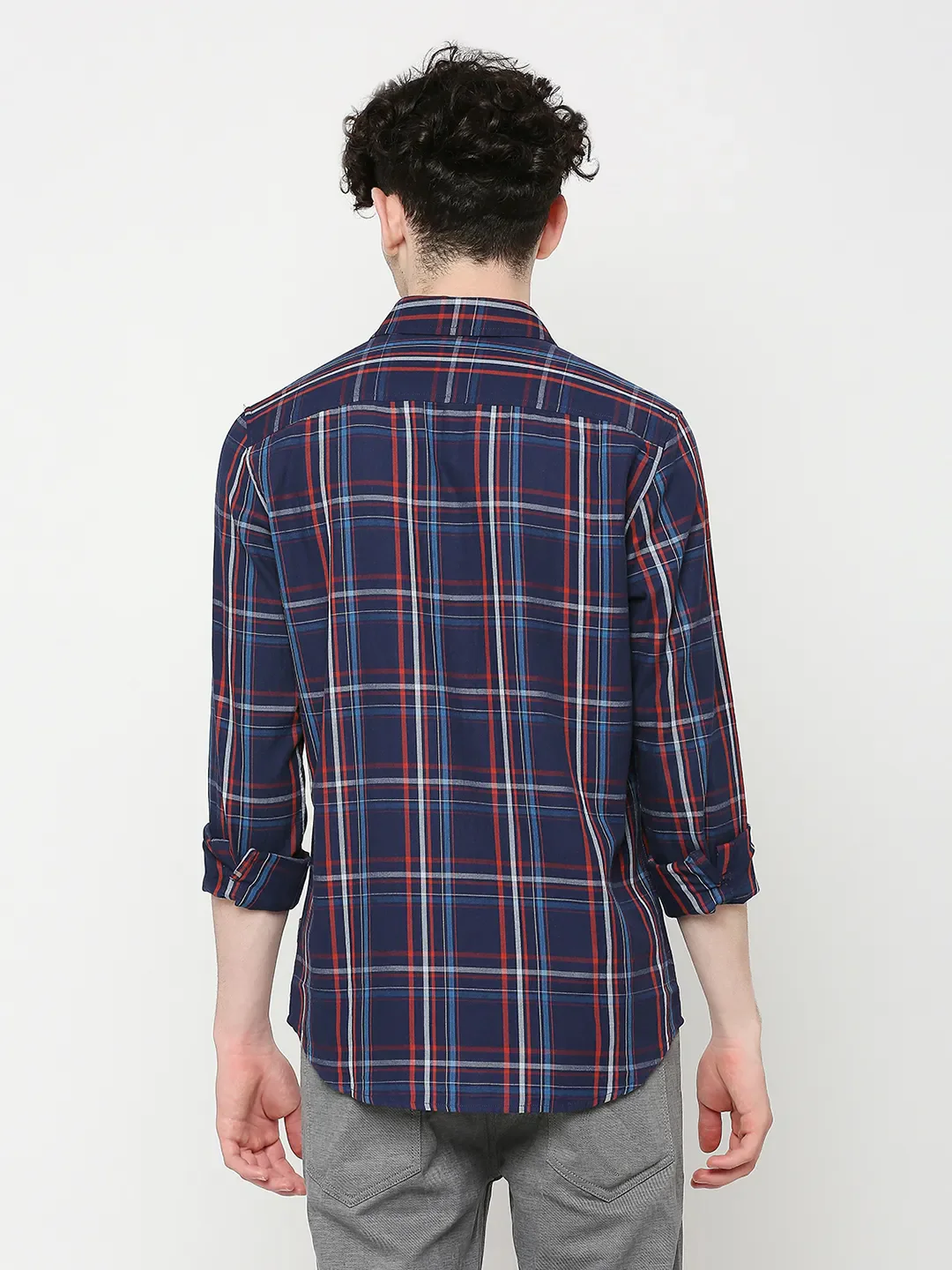 Blue Slim Straight Fit Regular Collar Long Sleeves Men's Shirt by Being Human Clothing - Image 4