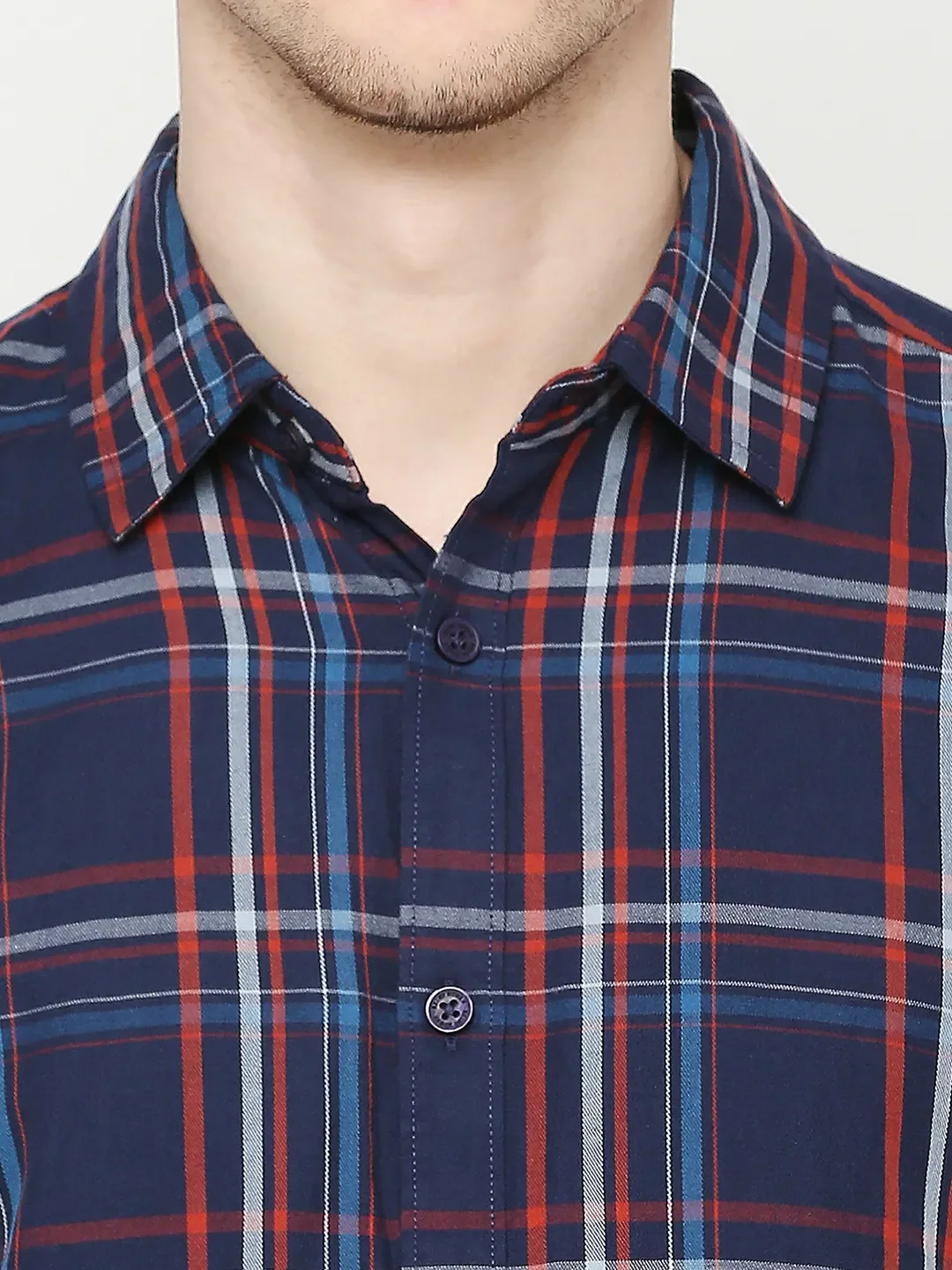 Blue Slim Straight Fit Regular Collar Long Sleeves Men's Shirt by Being Human Clothing - Image 5