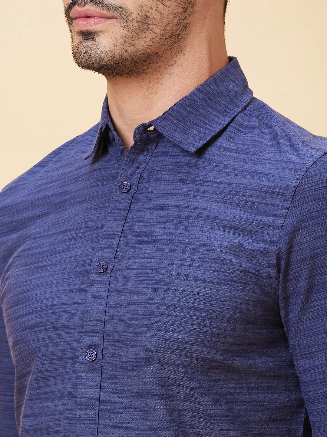 Blue Slim Straight Fit Regular Collar Long Sleeves Men's Shirt by Being Human Clothing - Image 5