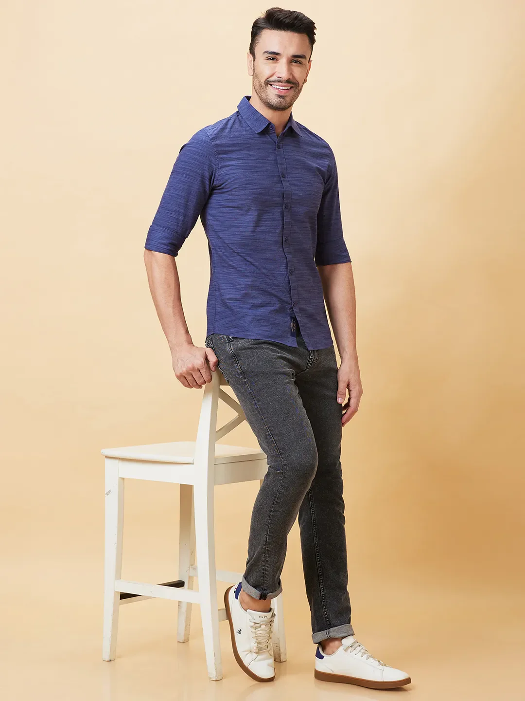 Blue Slim Straight Fit Regular Collar Long Sleeves Men's Shirt by Being Human Clothing - Image 6