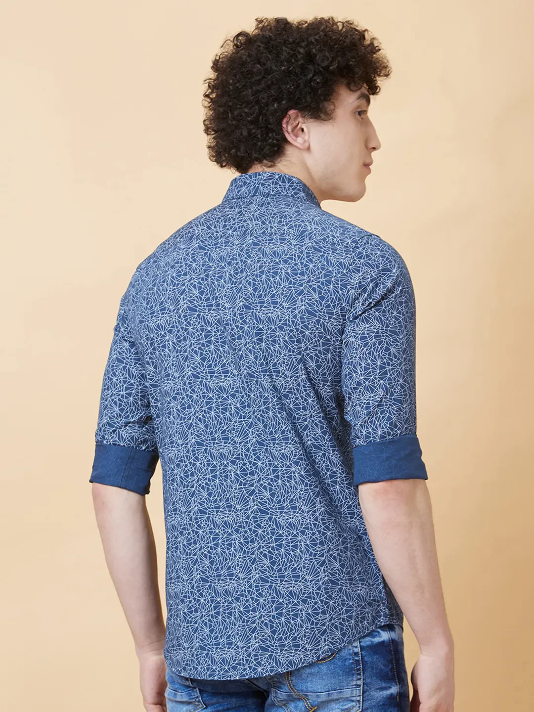 Blue Slim Straight Fit Regular Collar Long Sleeves Men's Shirt by Being Human Clothing - Image 2
