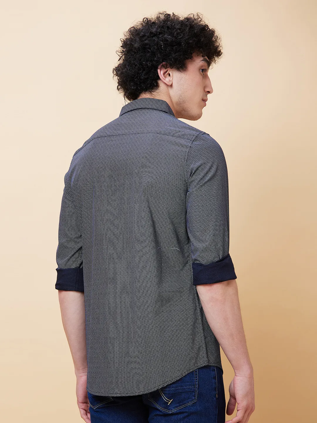 Blue Slim Straight Fit Regular Collar Long Sleeves Men's Shirt by Being Human Clothing - Image 2