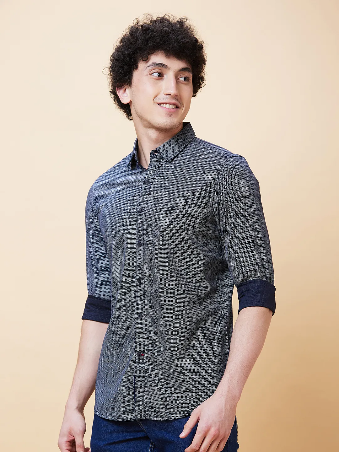 Blue Slim Straight Fit Regular Collar Long Sleeves Men's Shirt by Being Human Clothing - Image 3