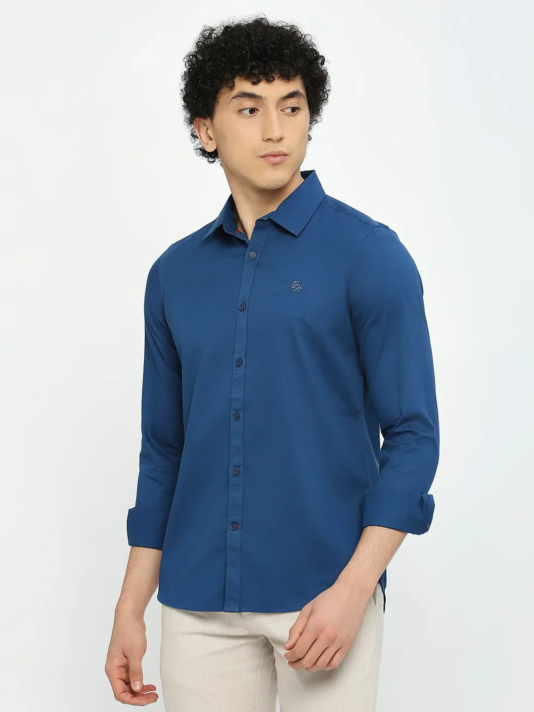 Blue Slim Straight Fit Regular Collar Long Sleeves Men's Shirt by Being Human Clothing - Image 2