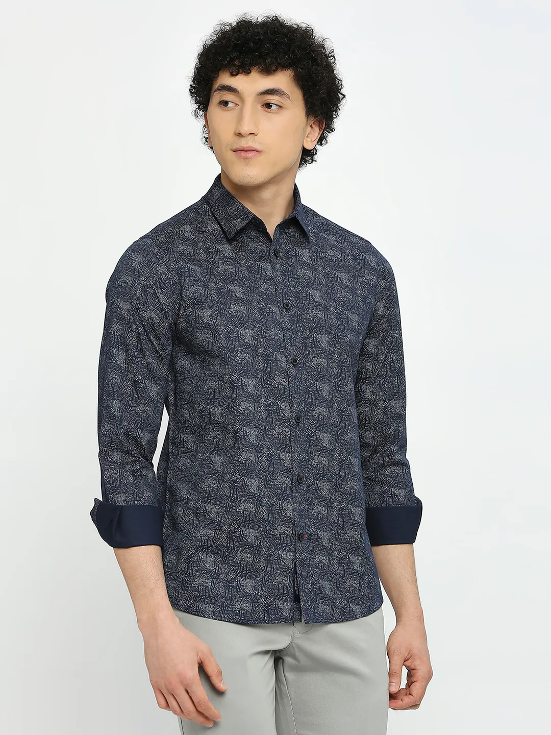 Blue Slim Straight Fit Regular Collar Long Sleeves Men's Shirt by Being Human Clothing - Image 3