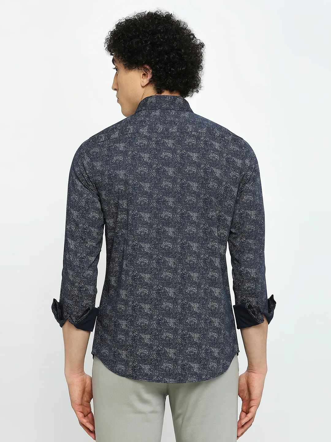 Blue Slim Straight Fit Regular Collar Long Sleeves Men's Shirt by Being Human Clothing - Image 4