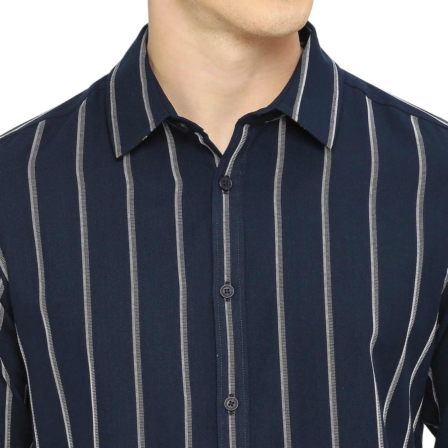 Blue Slim Straight Fit Regular Collar Long Sleeves Men's Shirt by Being Human Clothing - Image 5