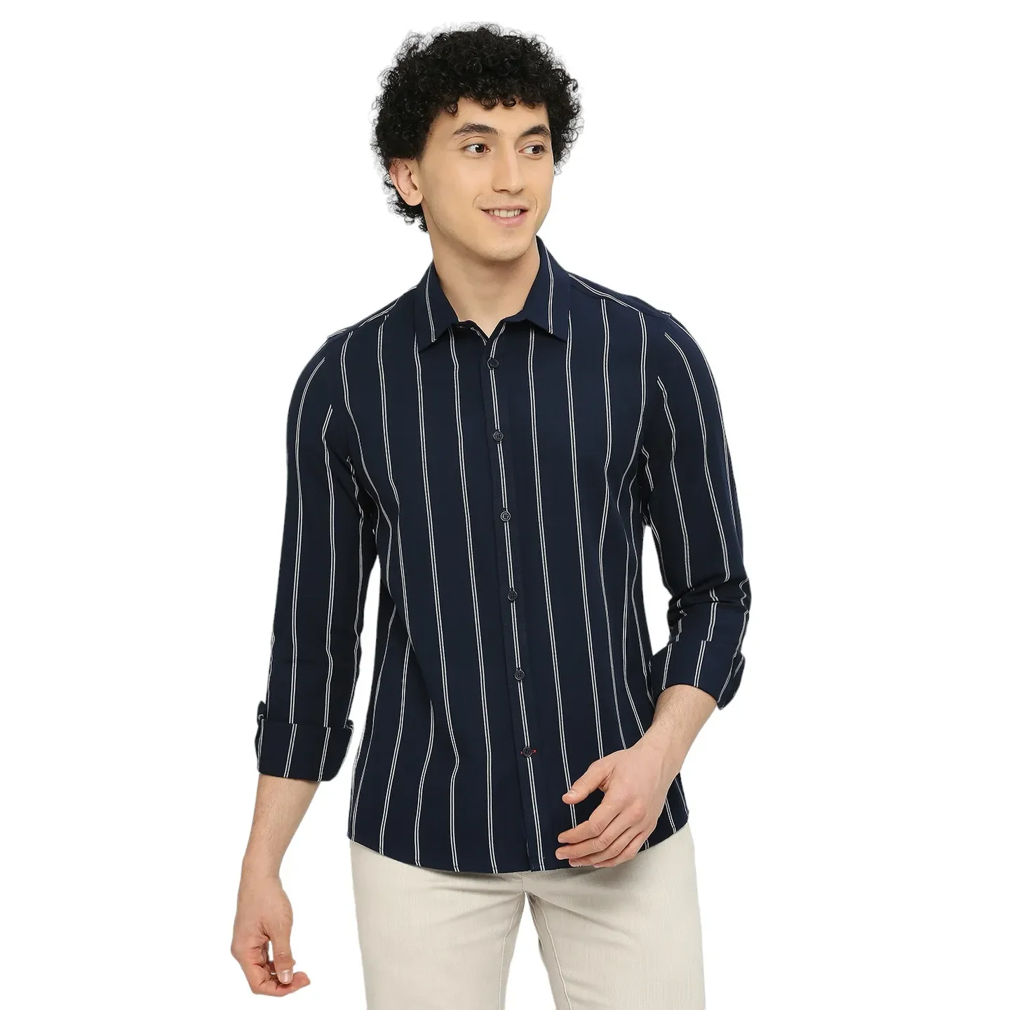 Blue Slim Straight Fit Regular Collar Long Sleeves Men's Shirt by Being Human Clothing