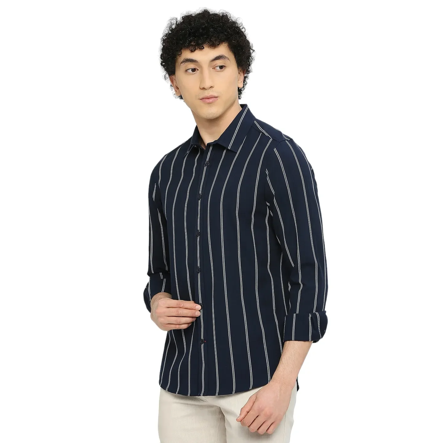 Blue Slim Straight Fit Regular Collar Long Sleeves Men's Shirt by Being Human Clothing - Image 2