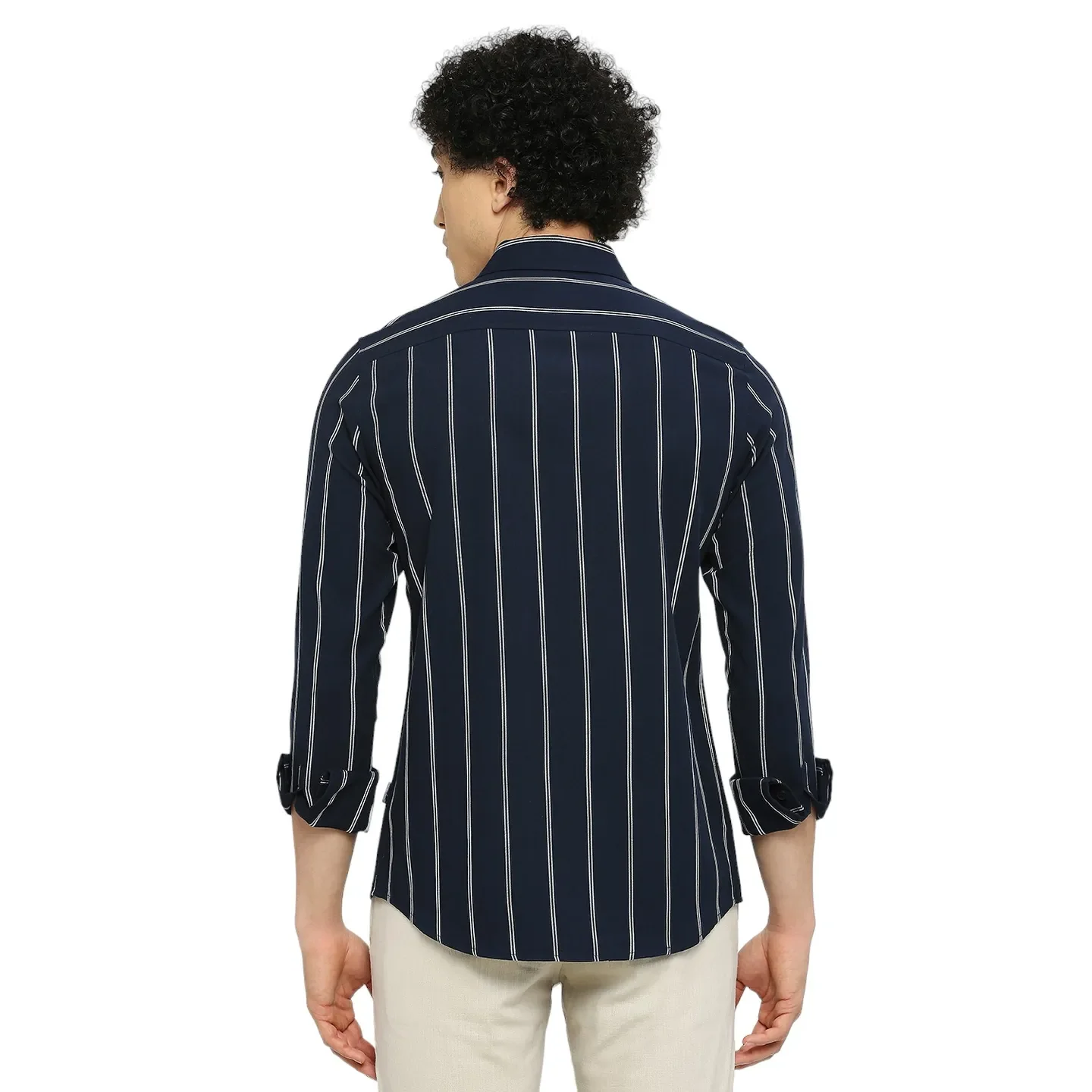 Blue Slim Straight Fit Regular Collar Long Sleeves Men's Shirt by Being Human Clothing - Image 4
