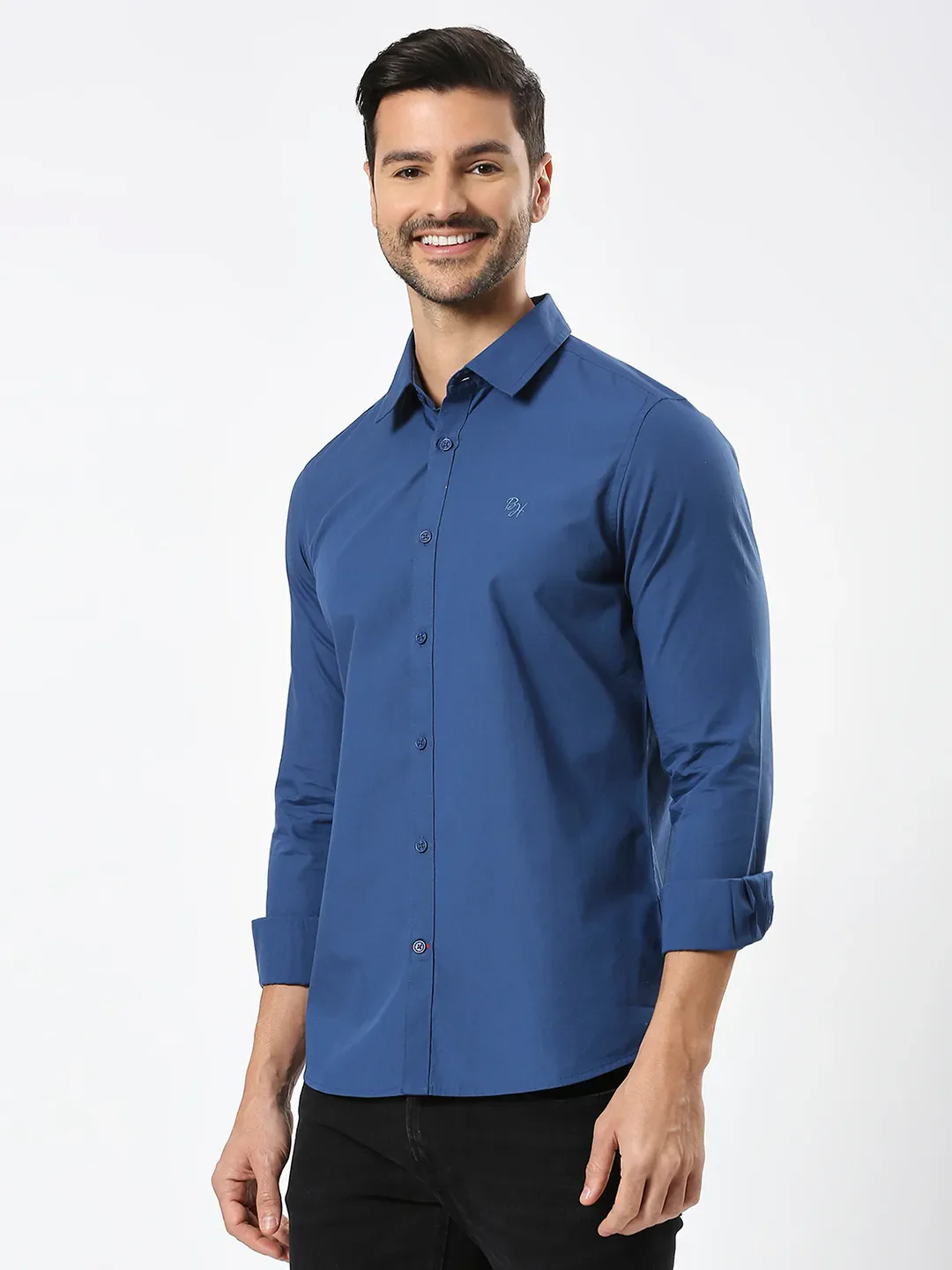 Blue Slim Straight Fit Regular Collar Long Sleeves Men's Shirt by Being Human Clothing - Image 2