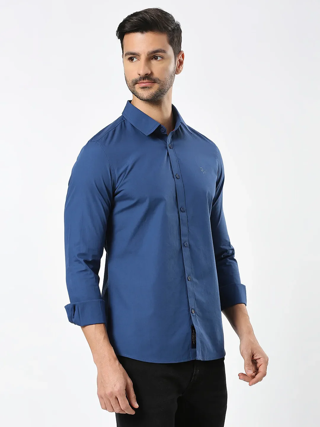 Blue Slim Straight Fit Regular Collar Long Sleeves Men's Shirt by Being Human Clothing - Image 3