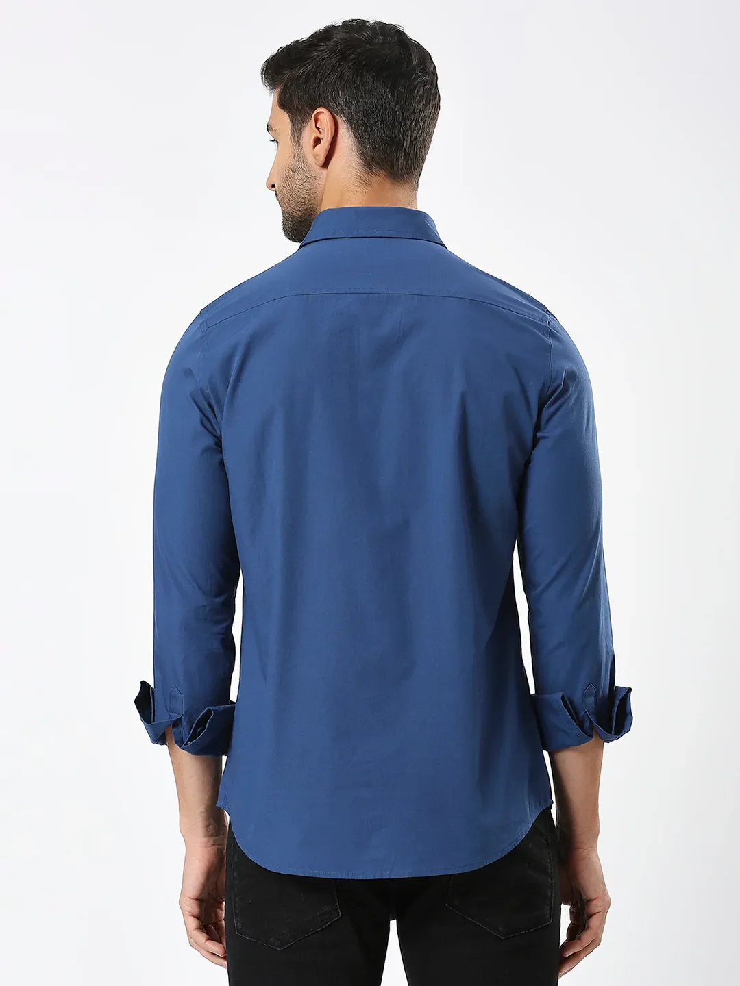 Blue Slim Straight Fit Regular Collar Long Sleeves Men's Shirt by Being Human Clothing - Image 4