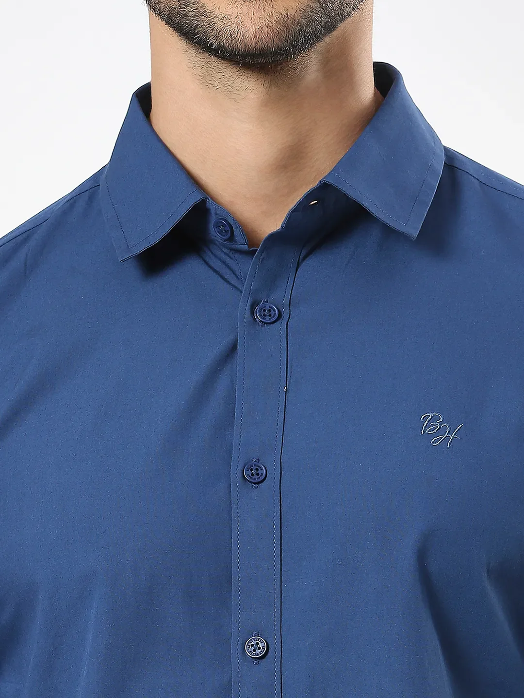 Blue Slim Straight Fit Regular Collar Long Sleeves Men's Shirt by Being Human Clothing - Image 5