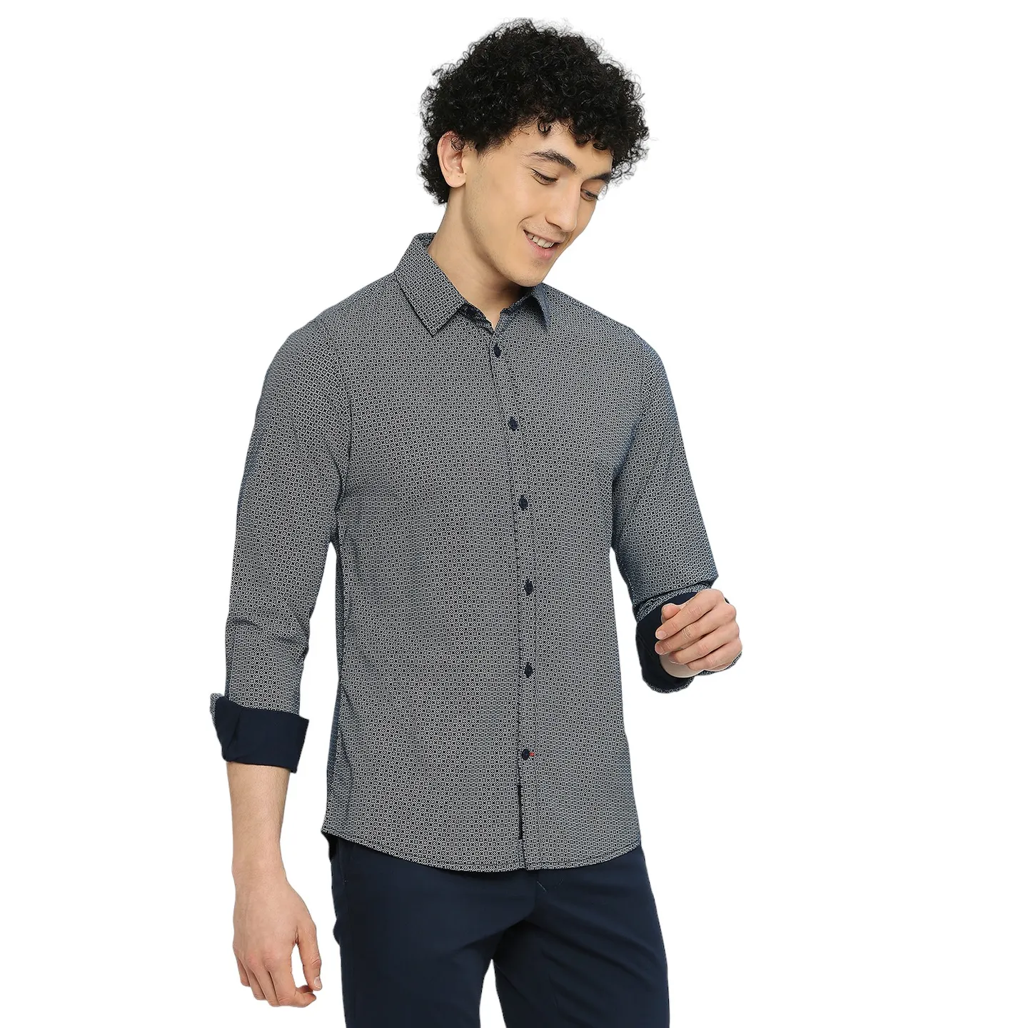 Blue Slim Straight Fit Regular Collar Long Sleeves Men's Shirt by Being Human Clothing - Image 3