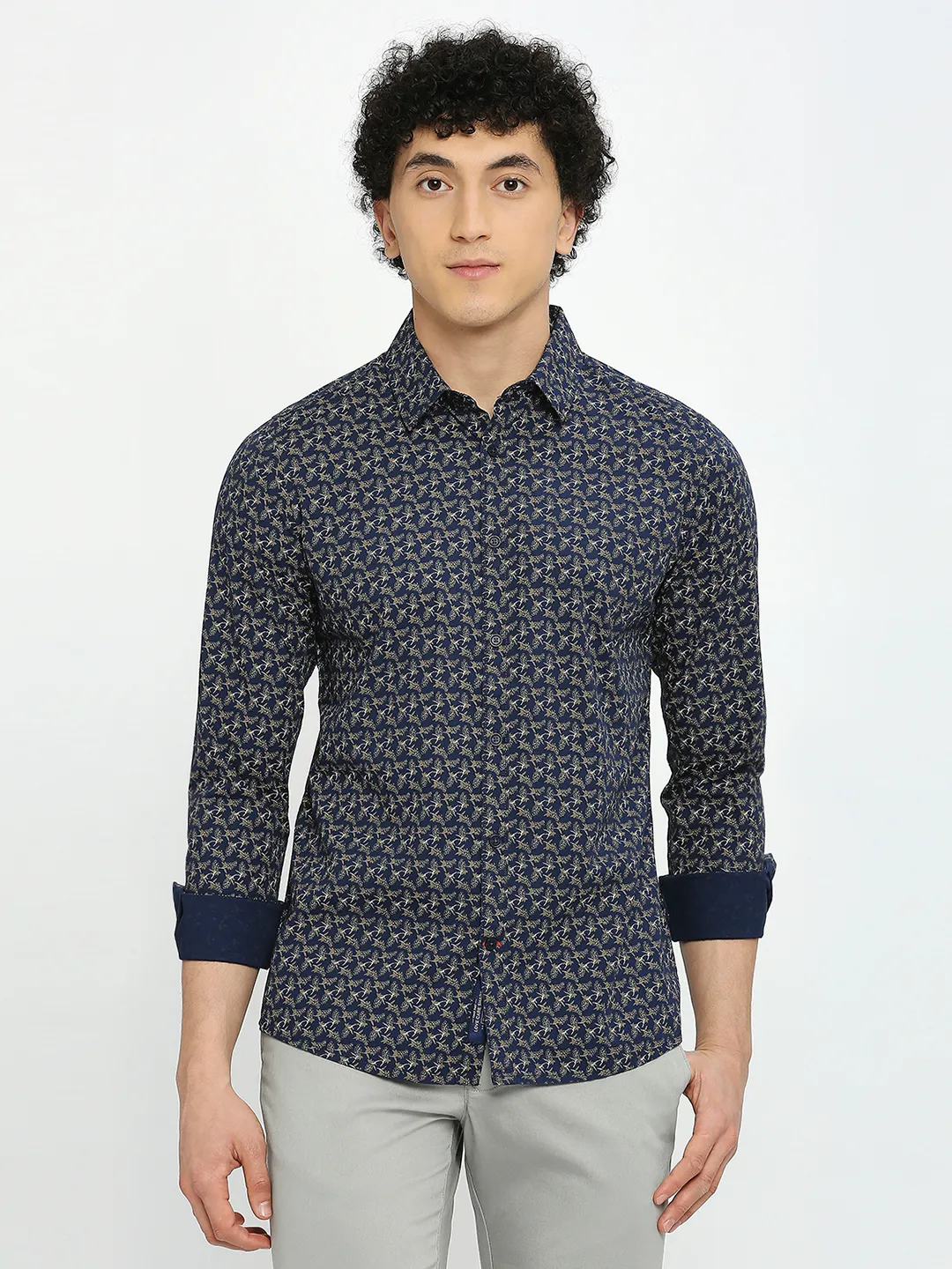Blue Slim Straight Fit Regular Collar Long Sleeves Men's Shirt by Being Human Clothing