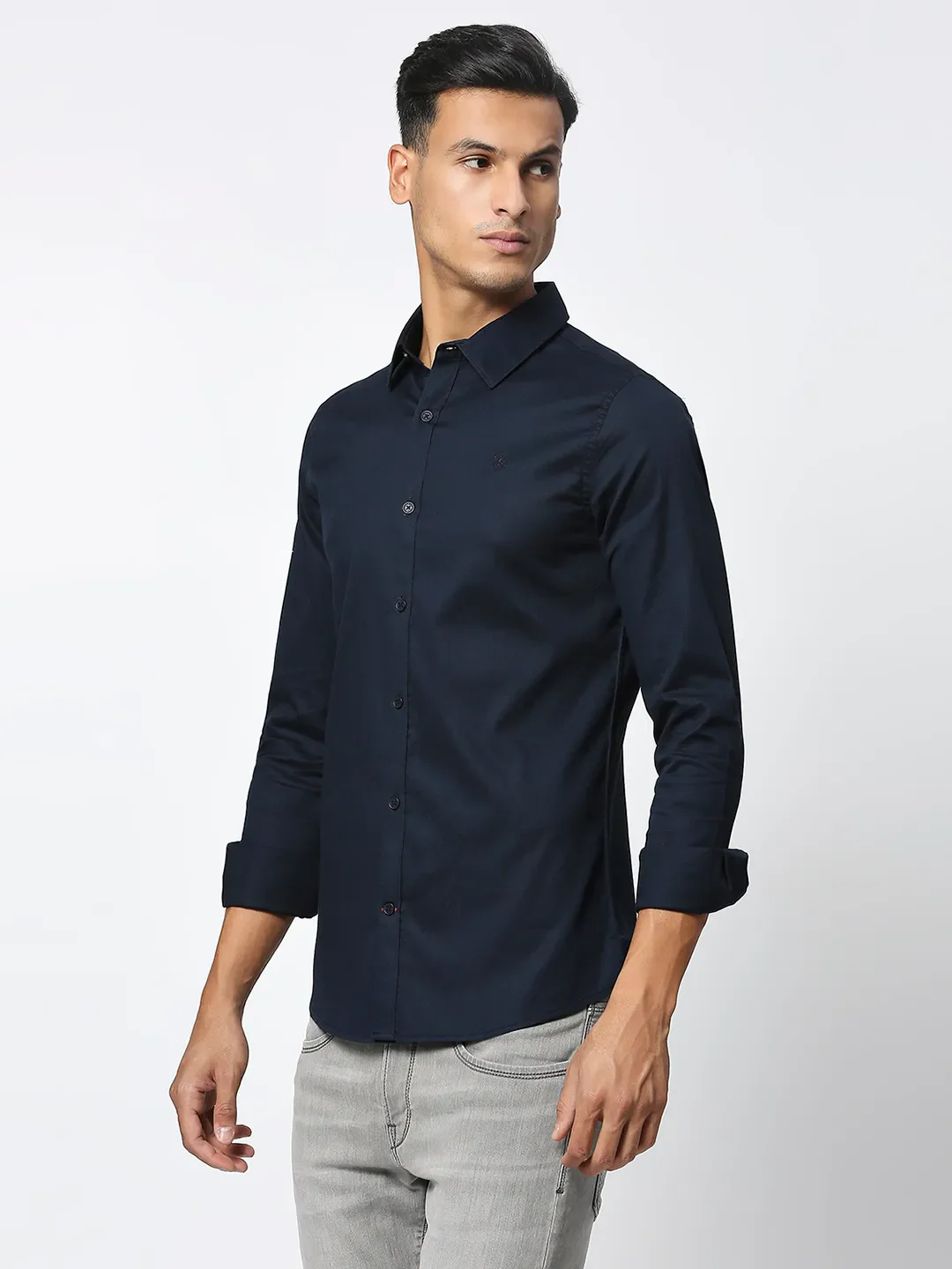 Blue Slim Straight Fit Regular Collar Long Sleeves Men's Shirt by Being Human Clothing - Image 2