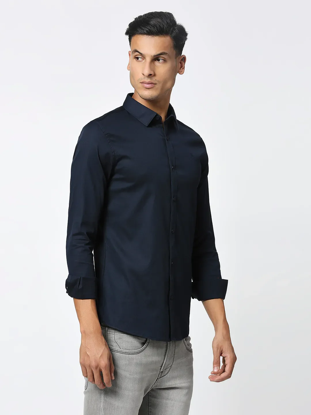 Blue Slim Straight Fit Regular Collar Long Sleeves Men's Shirt by Being Human Clothing - Image 3