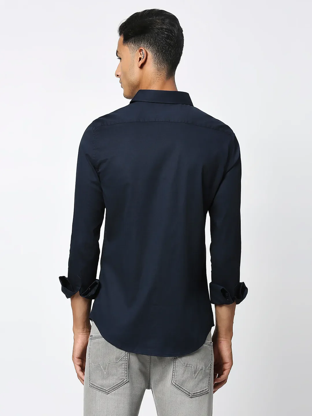 Blue Slim Straight Fit Regular Collar Long Sleeves Men's Shirt by Being Human Clothing - Image 4