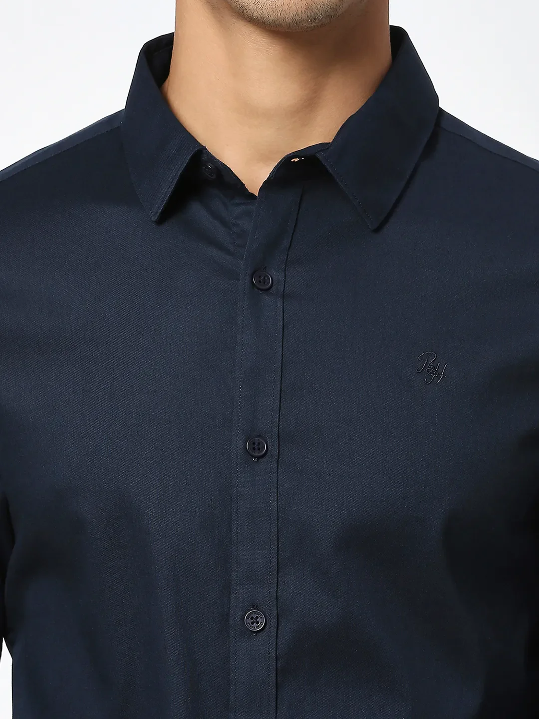 Blue Slim Straight Fit Regular Collar Long Sleeves Men's Shirt by Being Human Clothing - Image 5