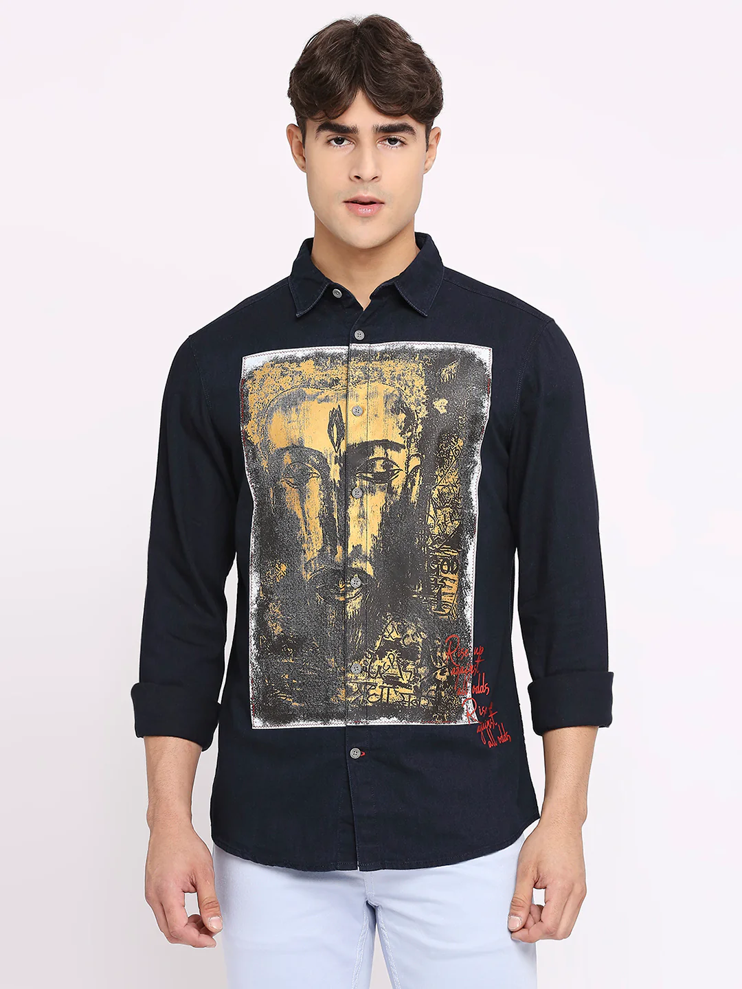 Blue Slim Straight Fit Regular Collar Long Sleeves Men's Shirt by Being Human Clothing