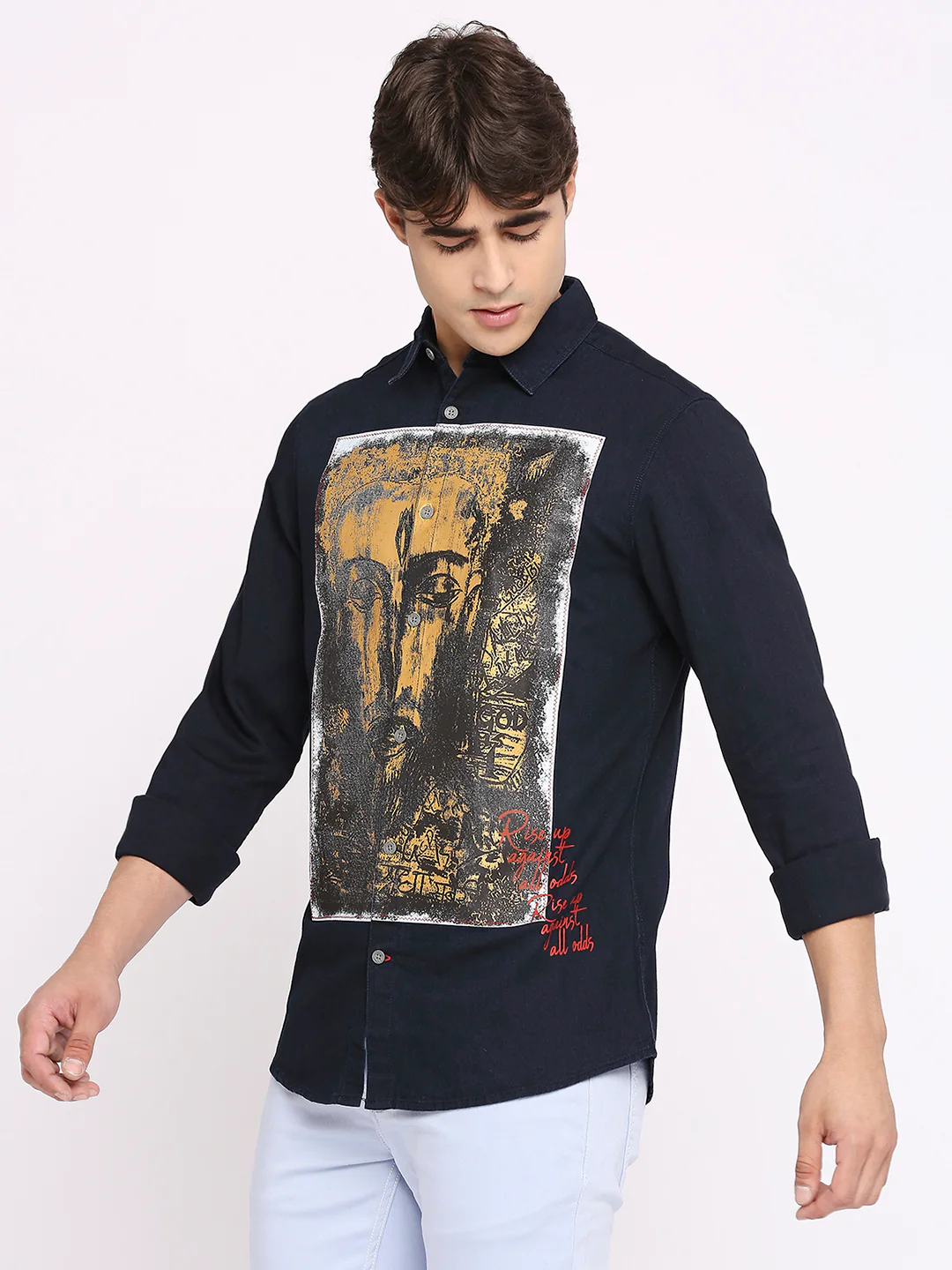 Blue Slim Straight Fit Regular Collar Long Sleeves Men's Shirt by Being Human Clothing - Image 2