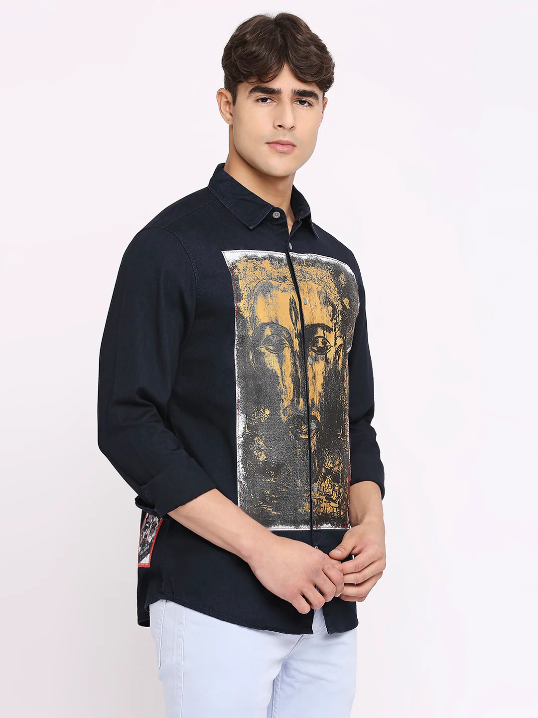Blue Slim Straight Fit Regular Collar Long Sleeves Men's Shirt by Being Human Clothing - Image 3