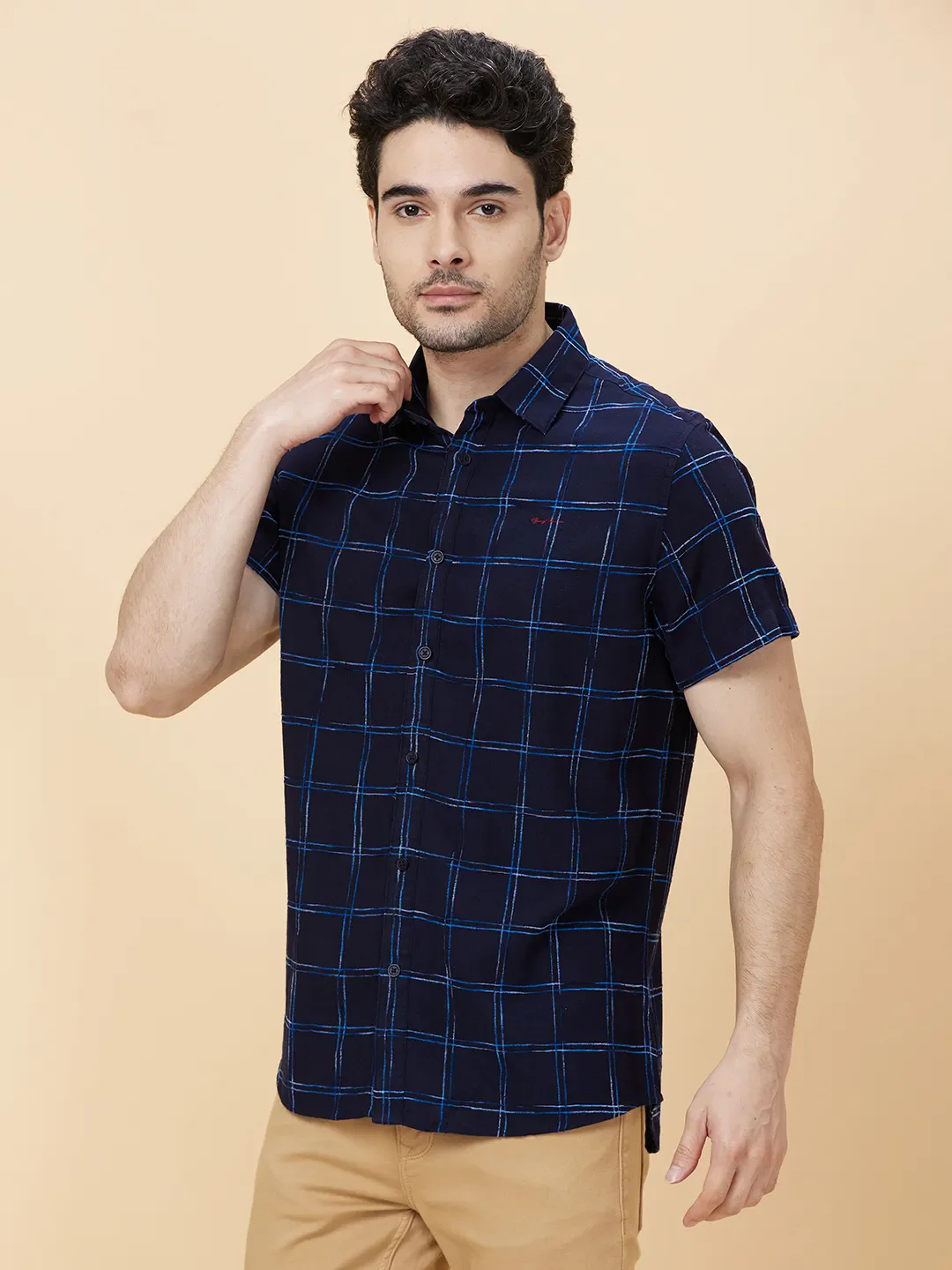 Navy Slim Fit Regular Collar Men's Shirt by Being Human Clothing - Image 3