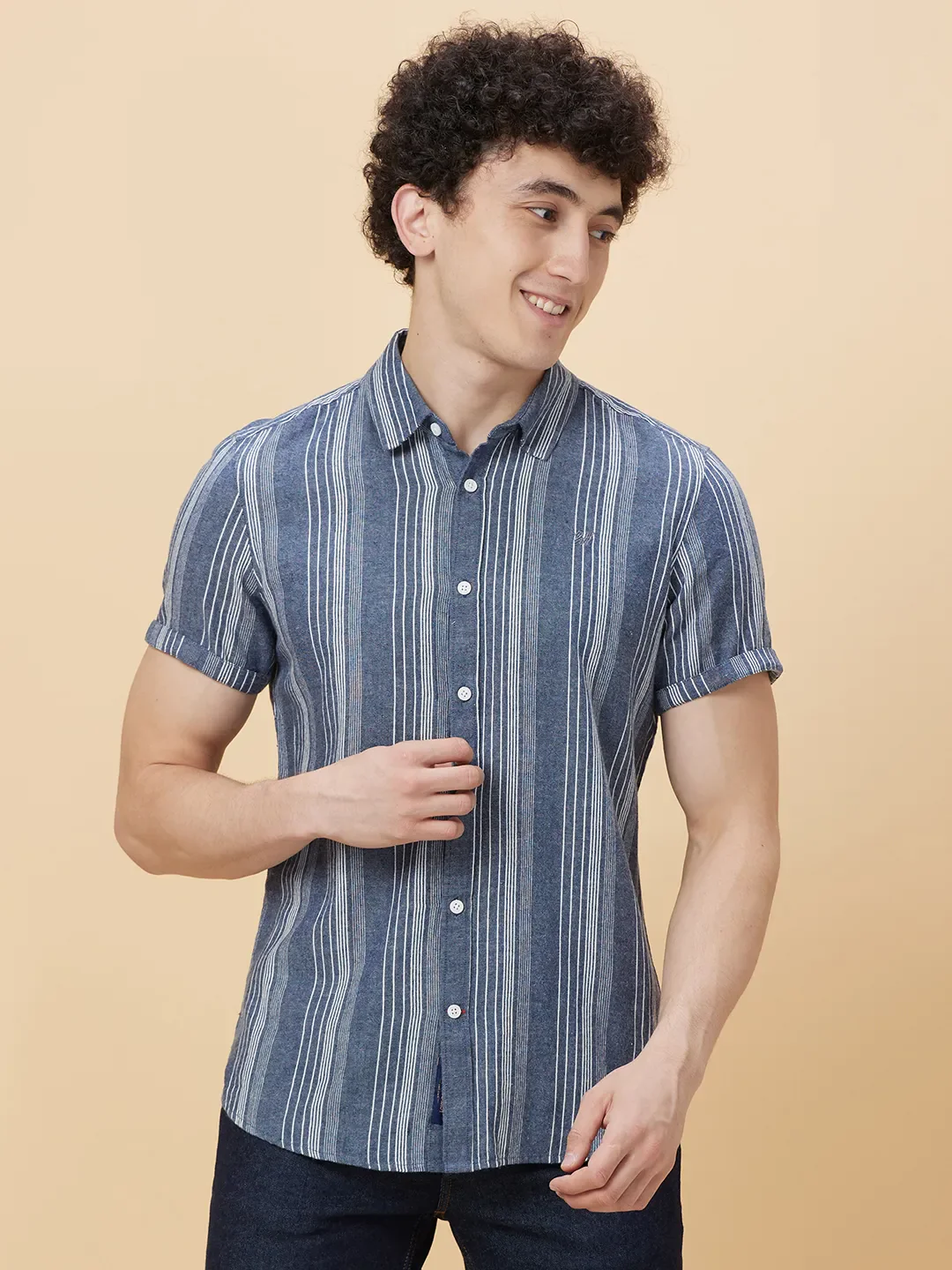 Navy Slim Fit Regular Collar Men's Shirt by Being Human Clothing