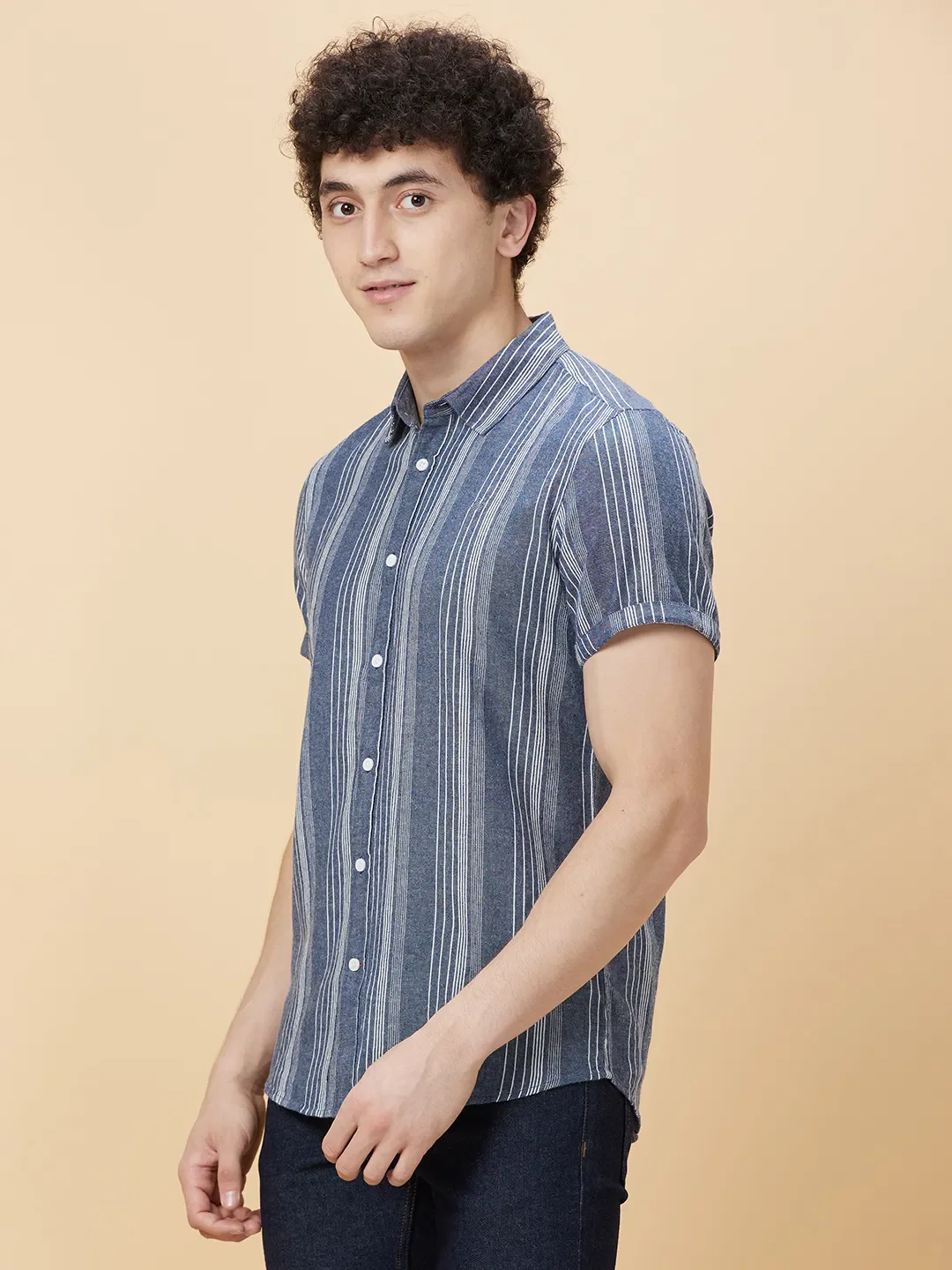 Navy Slim Fit Regular Collar Men's Shirt by Being Human Clothing - Image 3