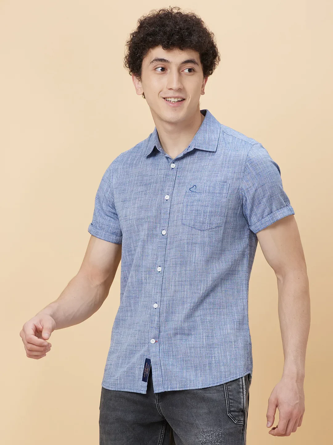 Navy Slim Fit Regular Collar Men's Shirt by Being Human Clothing - Image 3