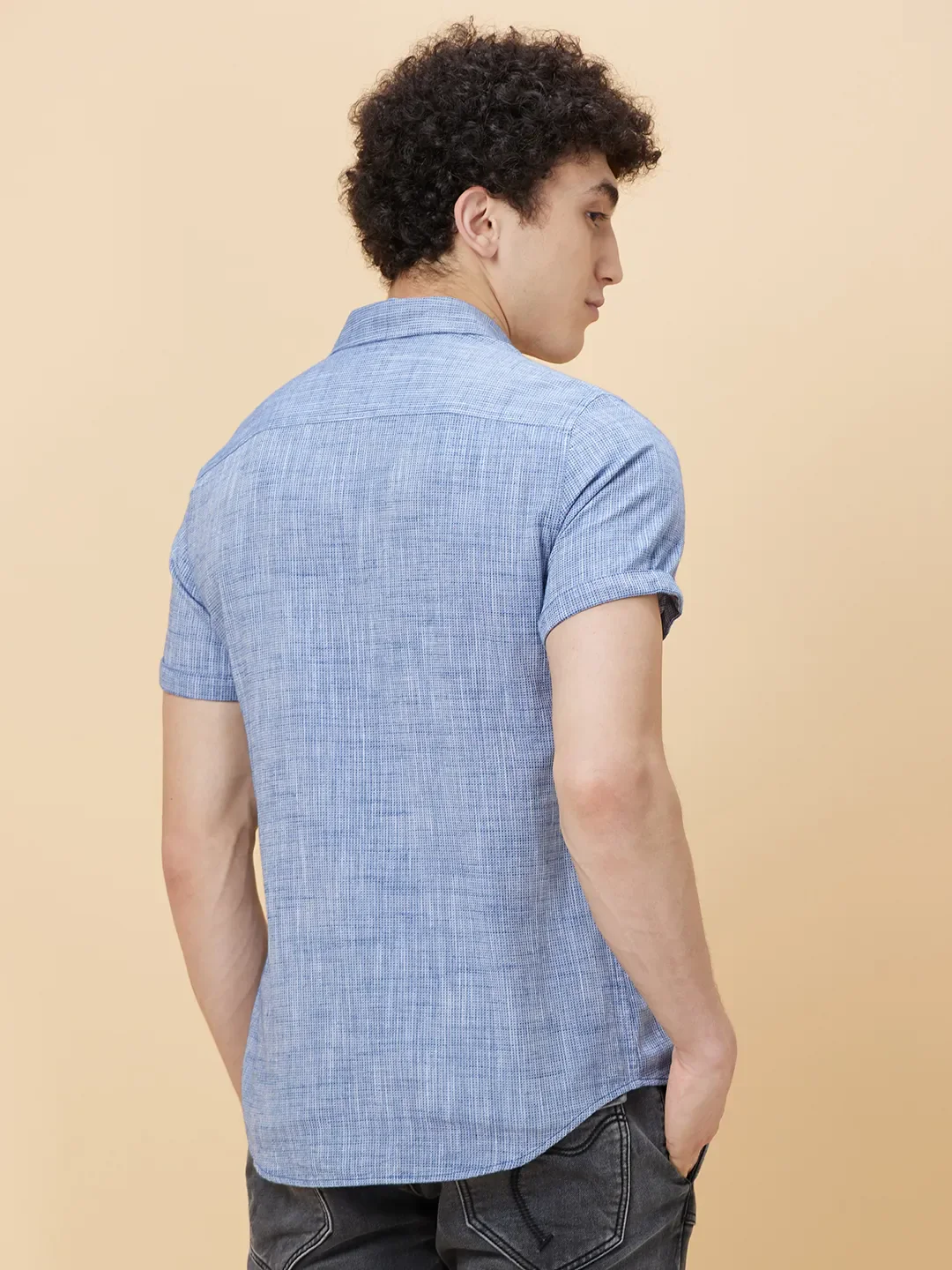 Navy Slim Fit Regular Collar Men's Shirt by Being Human Clothing - Image 4