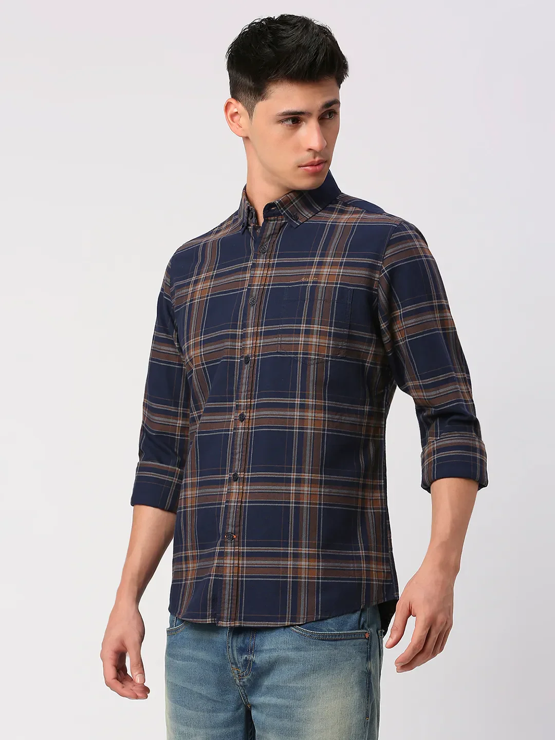 Navy Slim Fit Regular Collar Men's Shirt by Being Human Clothing - Image 2